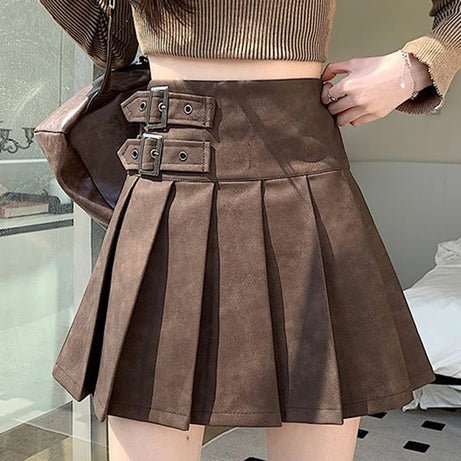 Buckled Pleated Mini Skirt