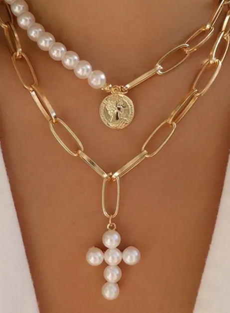 Crystal Rose Gothic Cross Necklace