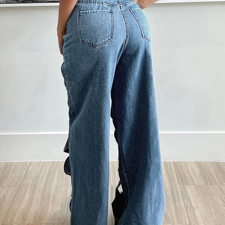 Twisted Rivet Cutout Denim Pants