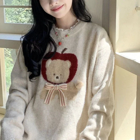 Apple Bear Cozy Knit Sweater