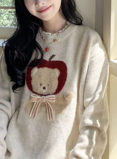 Apple Bear Cozy Knit Sweater