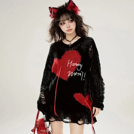 Gothic Grunge Oversized Heart Sweater