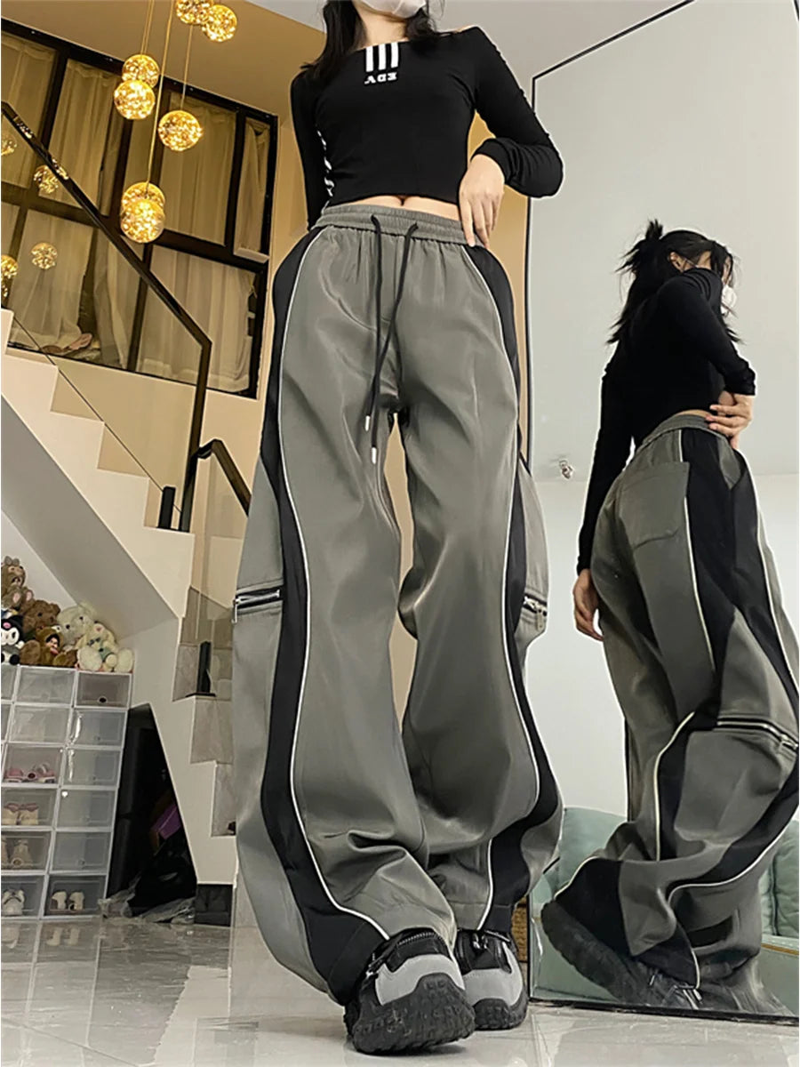 Techwear Contrast Wide-Leg Pants