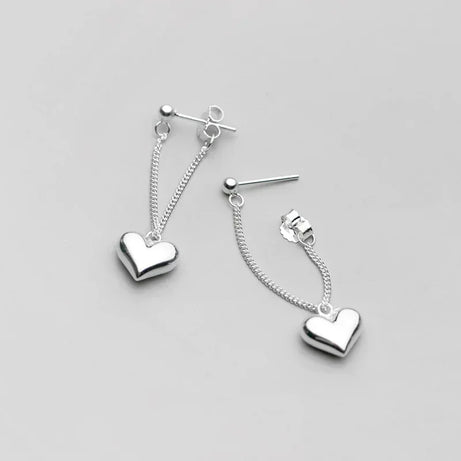 Silver Heart Chain Earrings