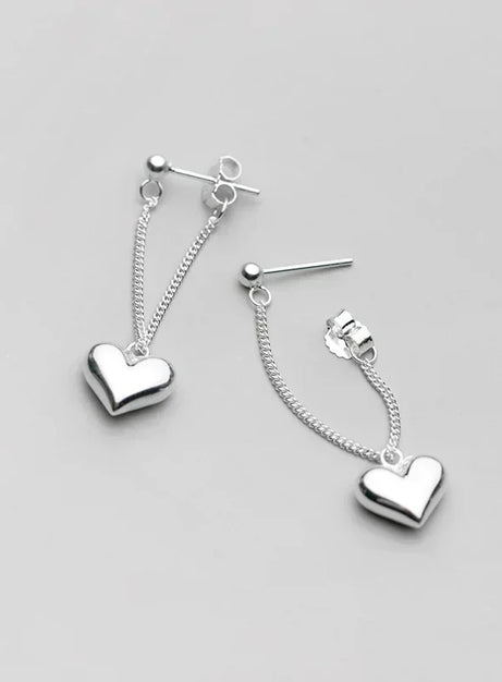 Silver Heart Chain Earrings