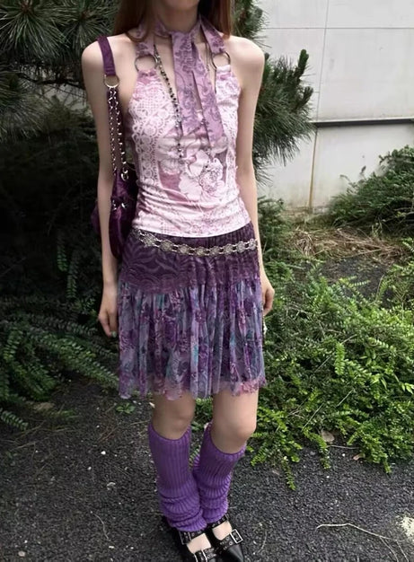 Vintage Charm Scarf Halter Top