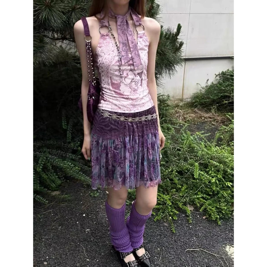 Vintage Charm Scarf Halter Top