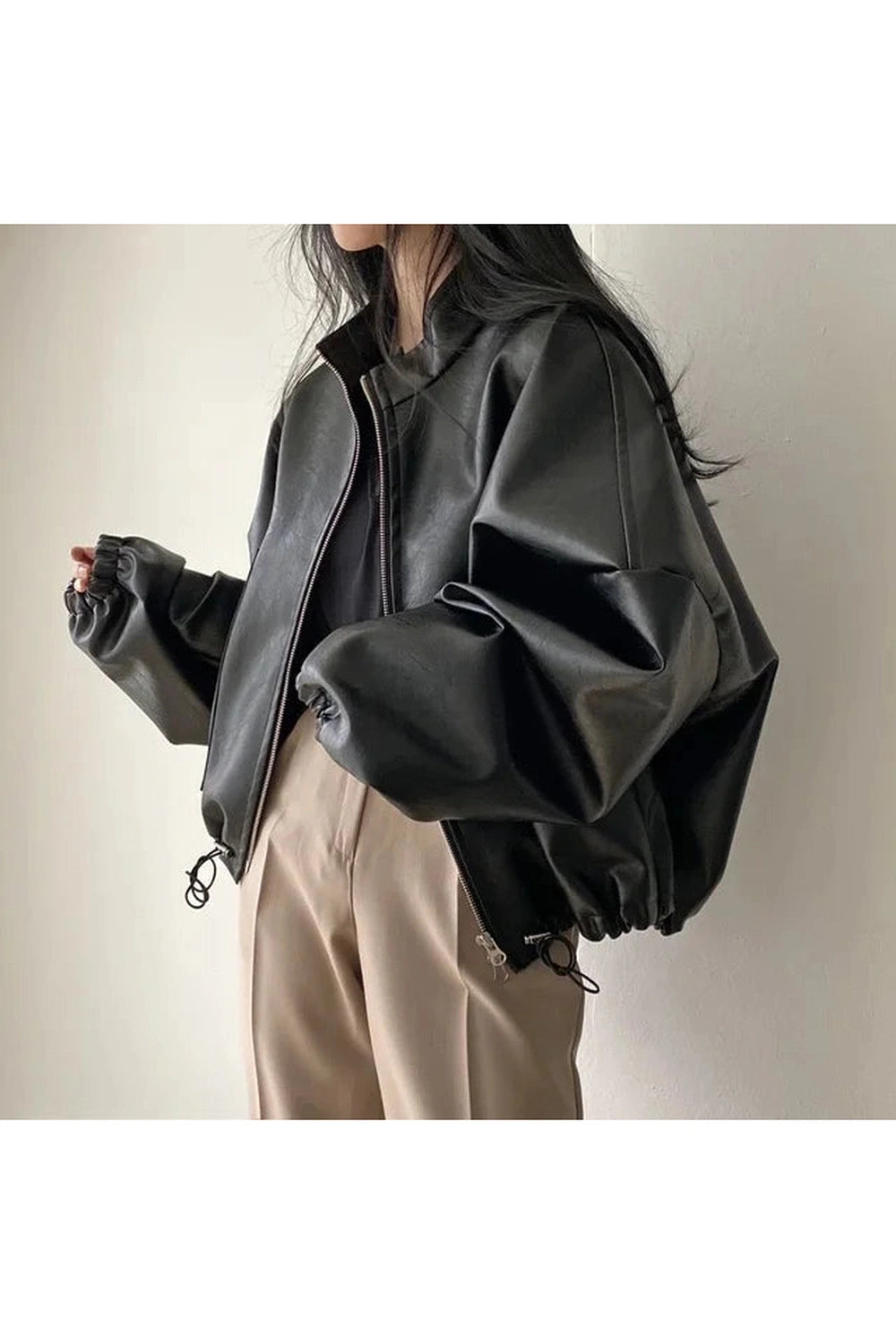 Oversized Faux Leather Bomber Jacket