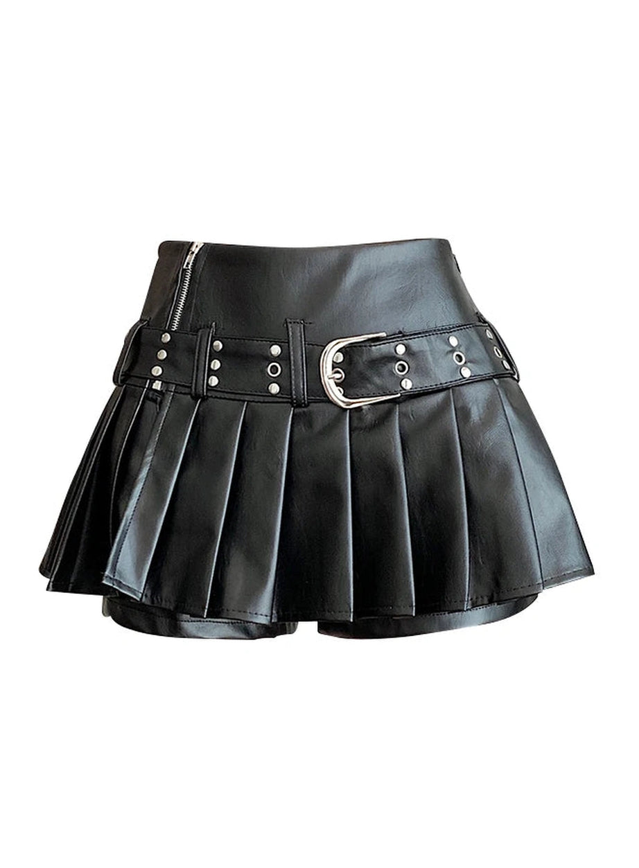 Riveted Pleather Mini Skirt
