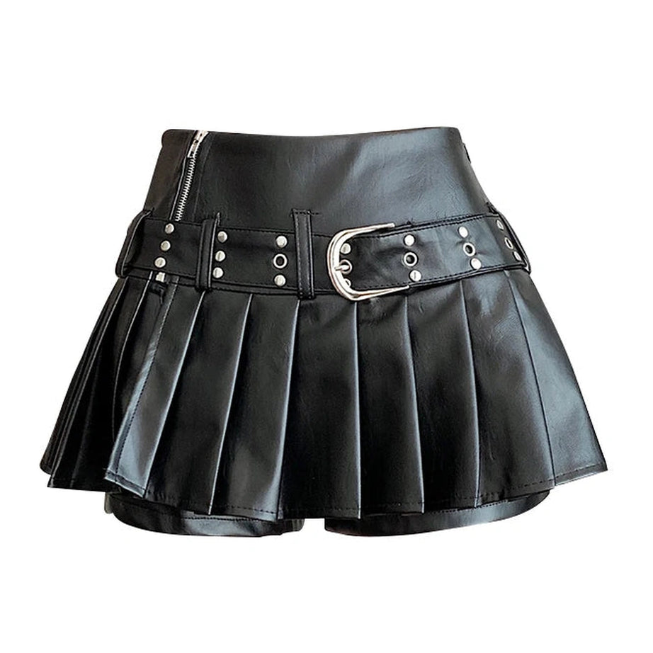 Riveted Pleather Mini Skirt