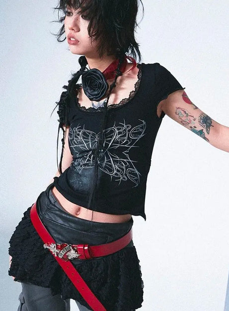 Gothic Butterfly Lace-Up Top