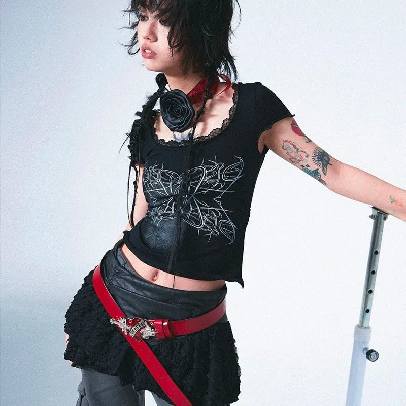 Gothic Butterfly Lace-Up Top