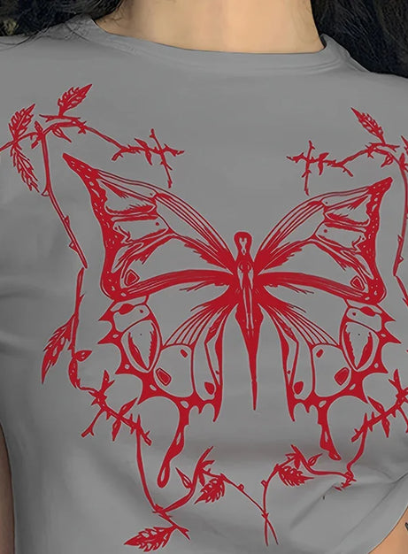Crimson Thorn Butterfly Crop Top