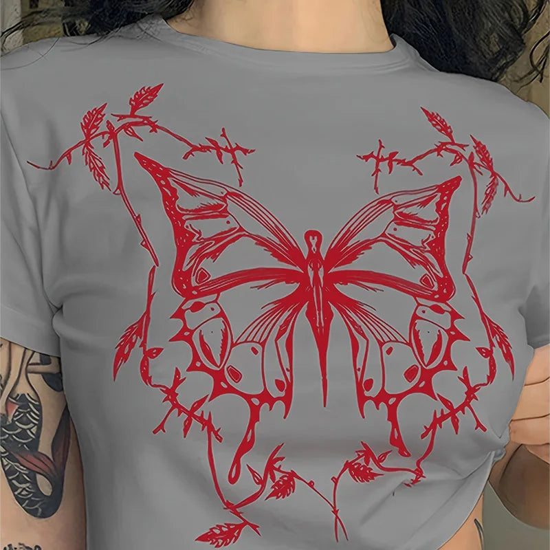 Crimson Thorn Butterfly Crop Top