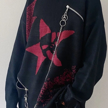 Crimson Chaos Chain Sweater