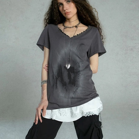 Layered Gothic Lace Trim T-Shirt