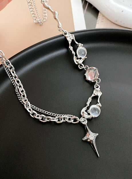 Crystal Rose Gothic Cross Necklace