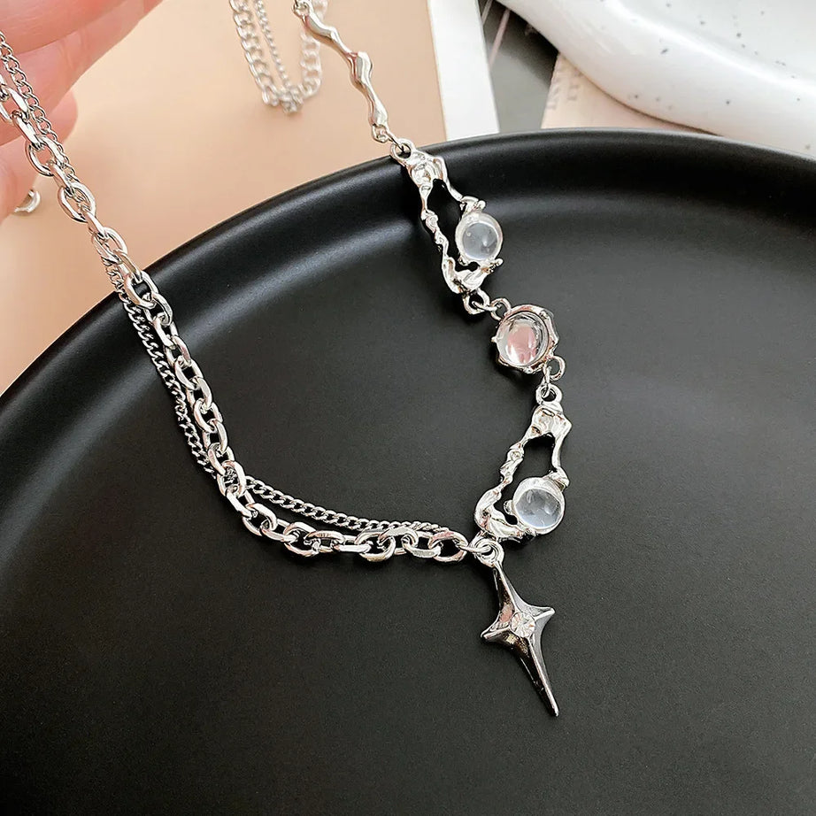 Crystal Rose Gothic Cross Necklace