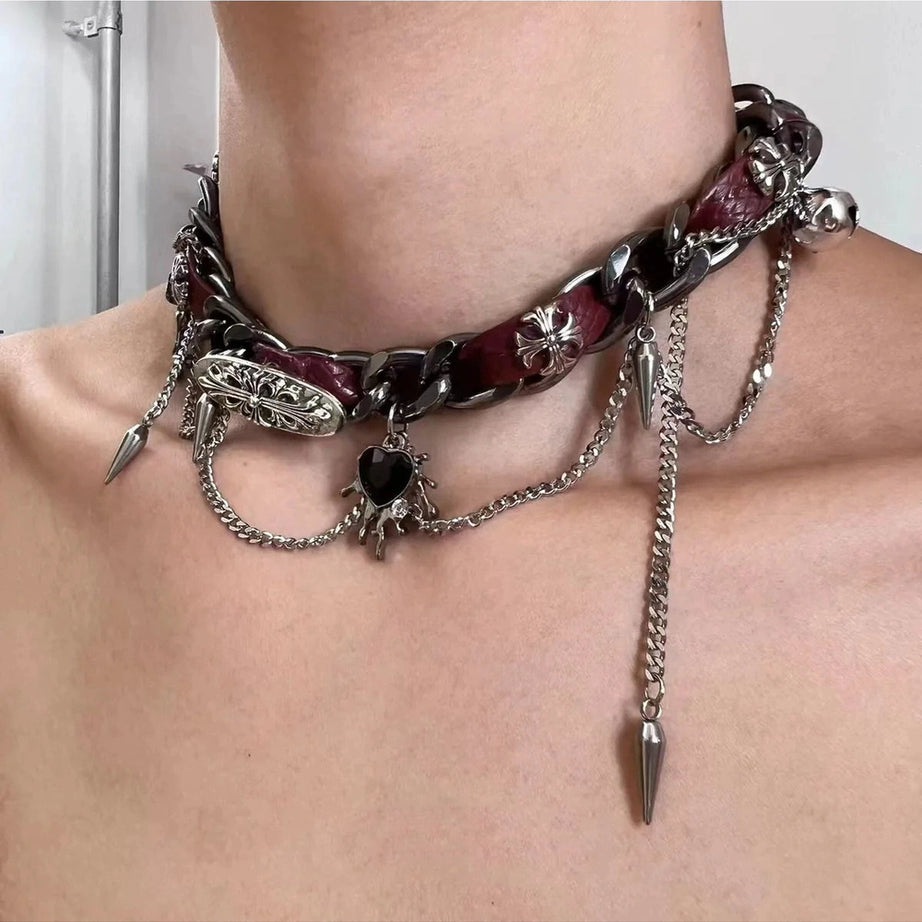 Spiked Heart Chain Choker