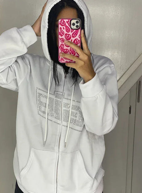 Rhinestone Logo Zip-Up Hoodie