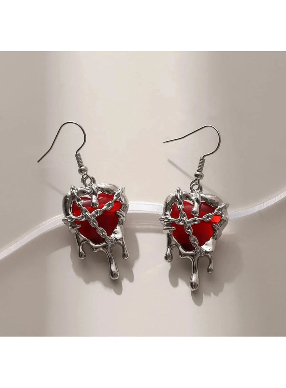 Chained Blood Heart Earrings