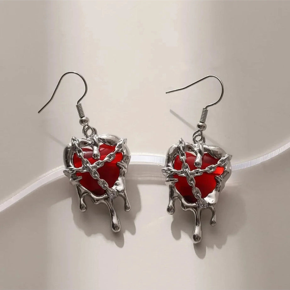 Chained Blood Heart Earrings