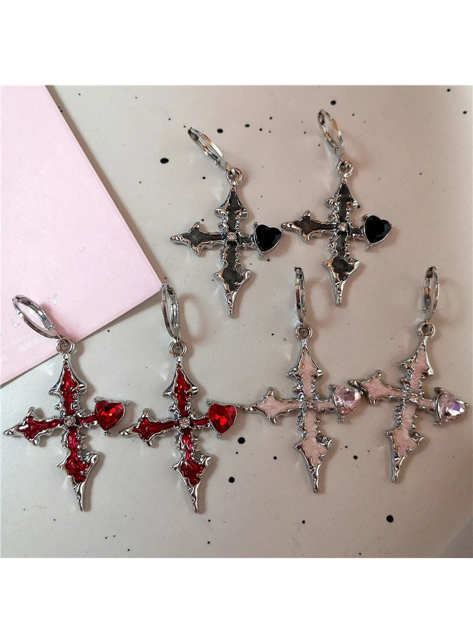 Bloodstone Gothic Cross Earrings