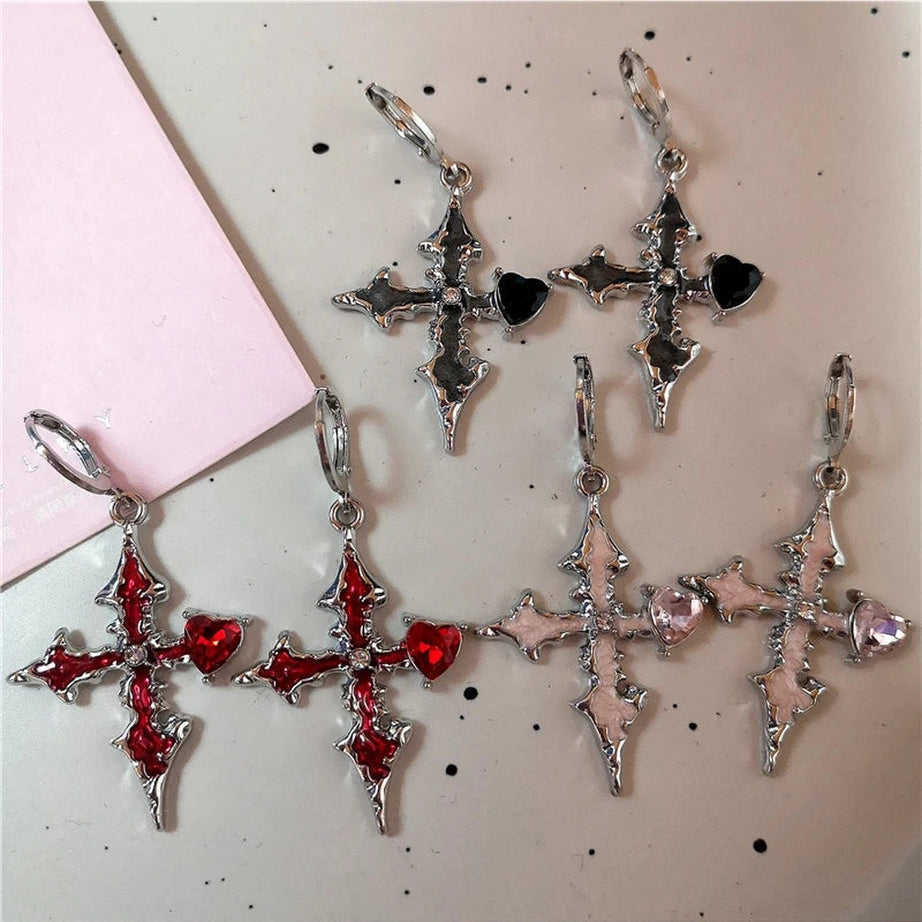 Bloodstone Gothic Cross Earrings