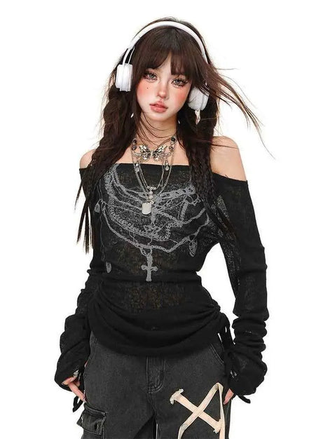 Chains of Midnight Off-Shoulder Top