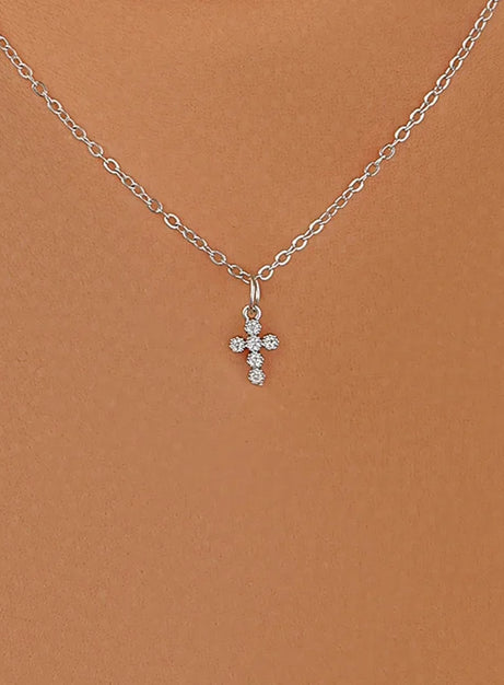 Crystal Rose Gothic Cross Necklace