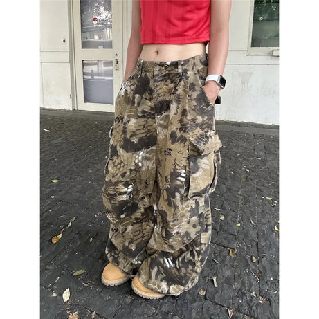 Camo Cargo Wide-Leg Pants