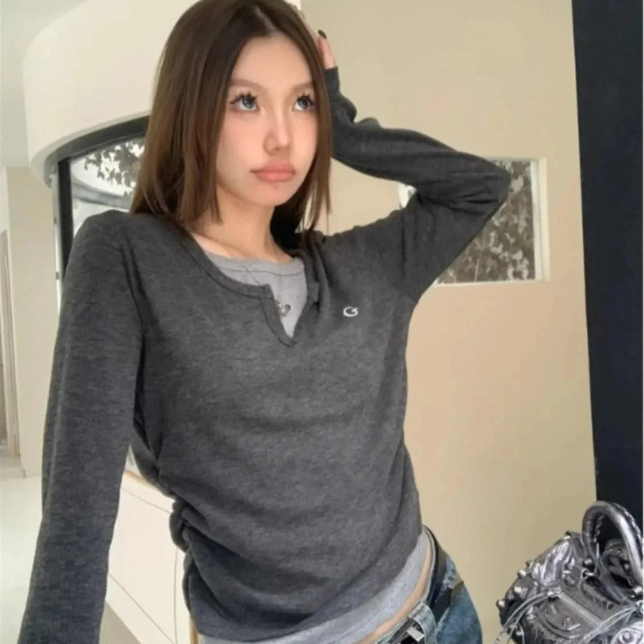 Minimalist Split Neck Layered Top