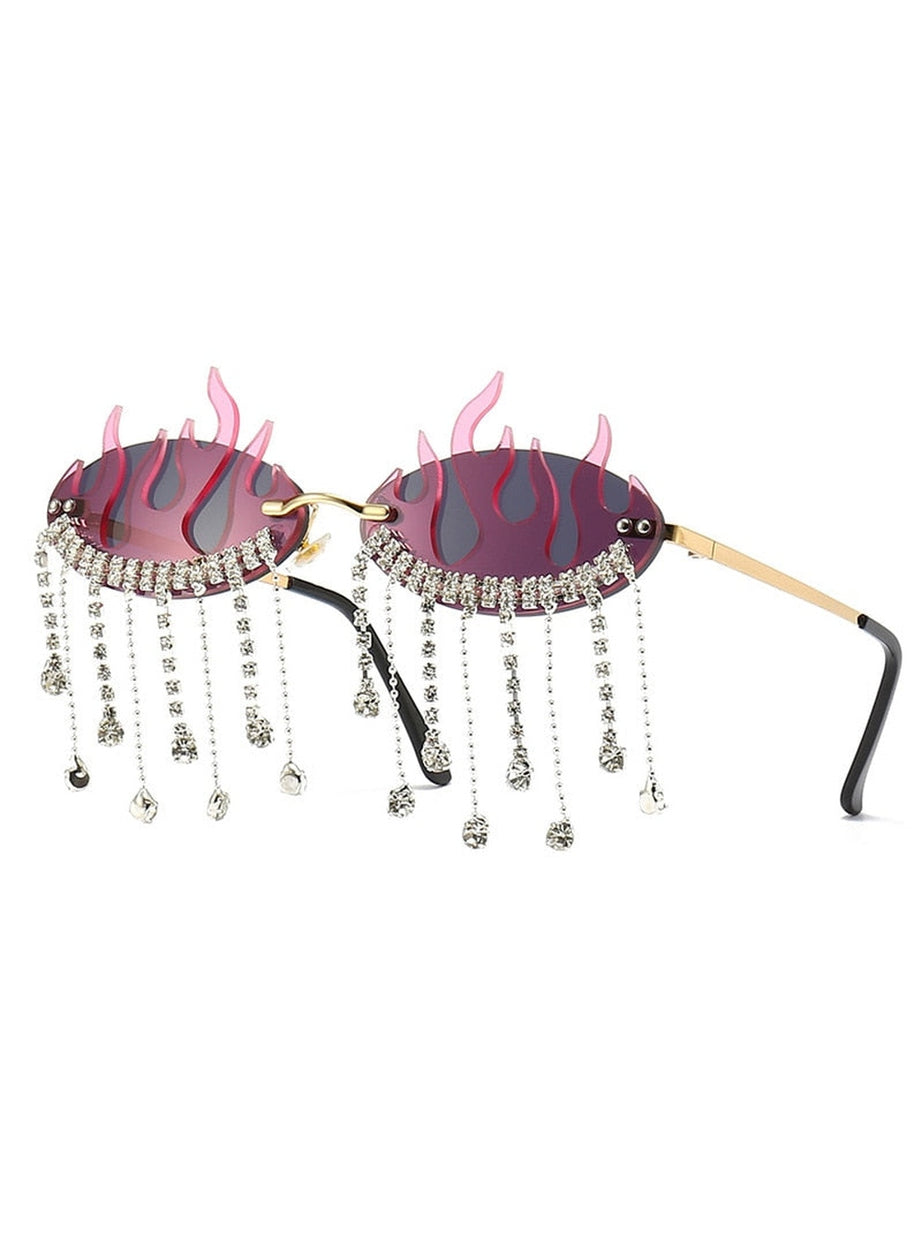 Y2k Rhinestone Flame Wave Sunglasses