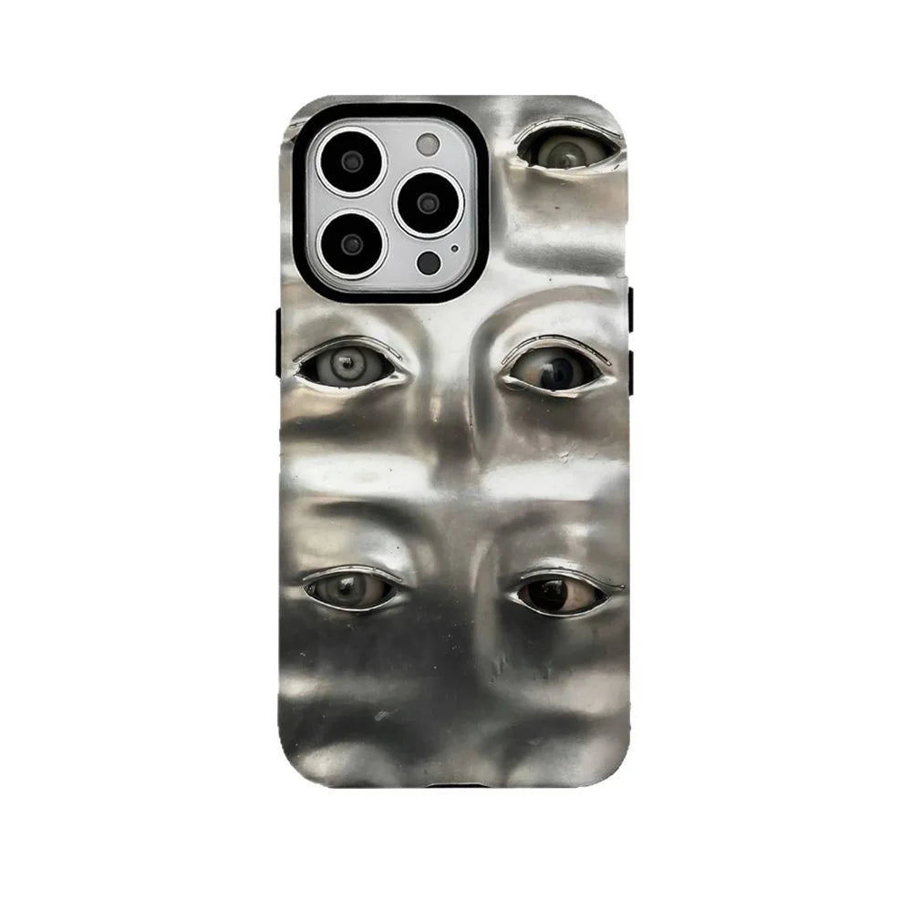 Silver Sculpted Eyes iPhone Case
