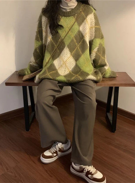 Mossy Plaid Oversized Sweater