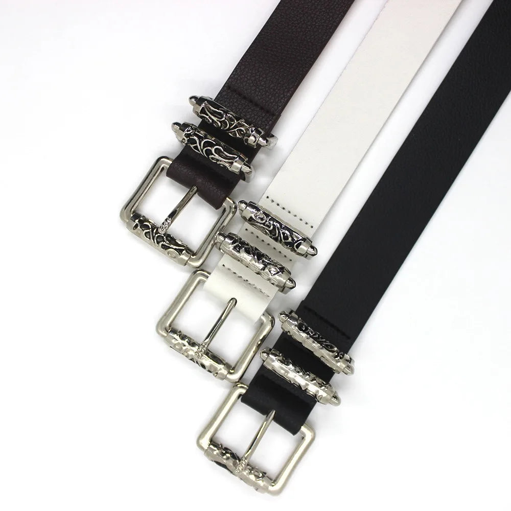 Gothic Silver Buckle White Belt