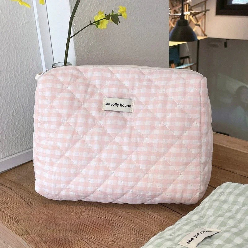 Soft Checkered Makeup Bag