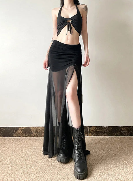 Shadow Veil Sheer Maxi Skirt