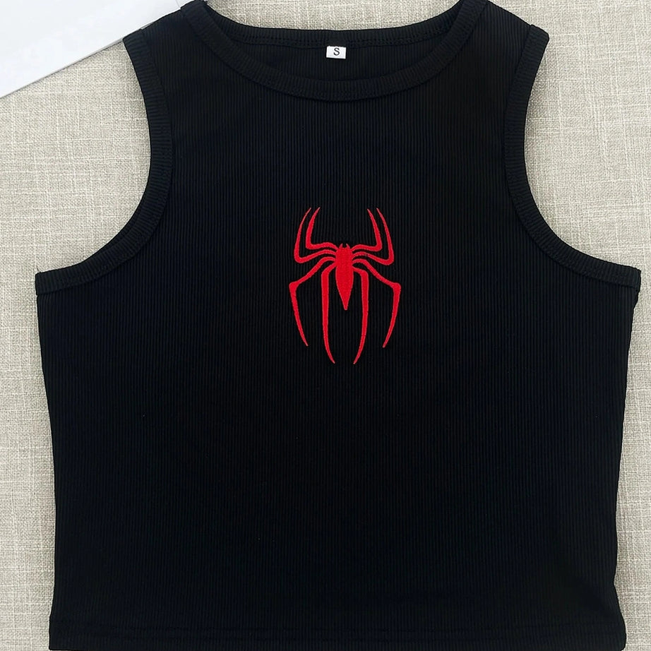 Red Spider Embroidered Crop Top