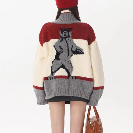 Abstract Knit Zip-Up Cardigan