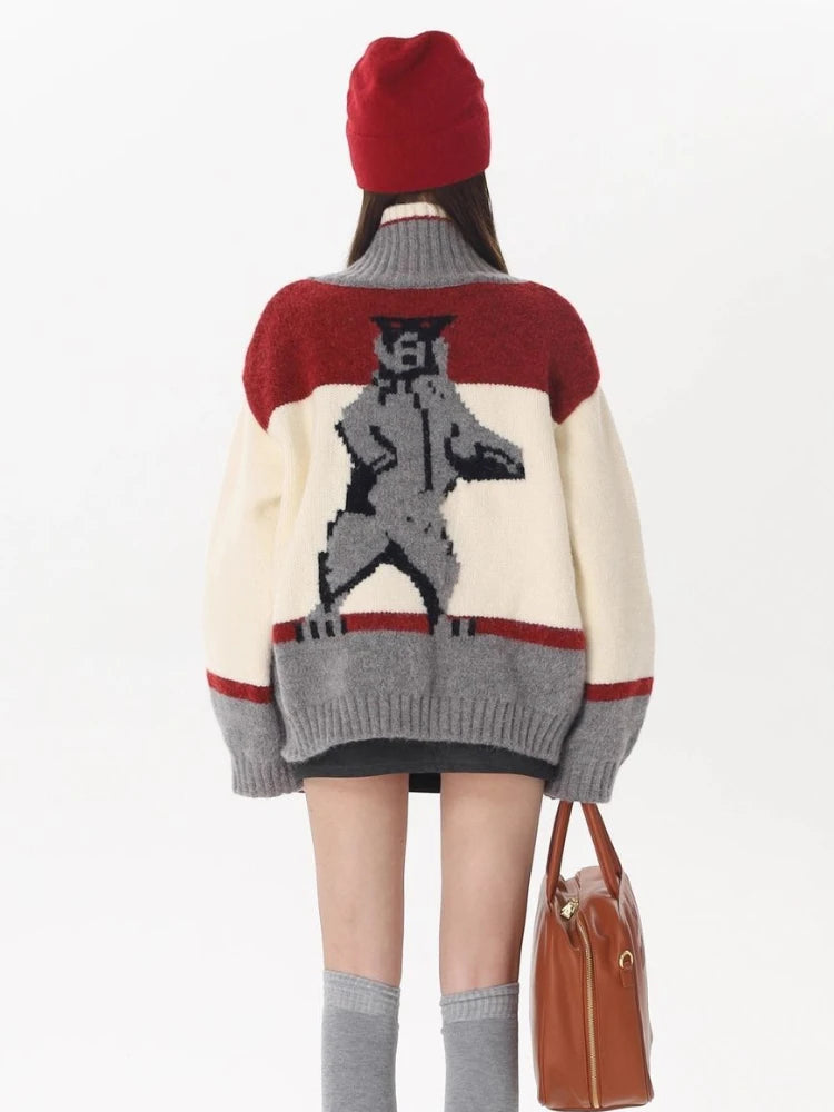 Abstract Knit Zip-Up Cardigan