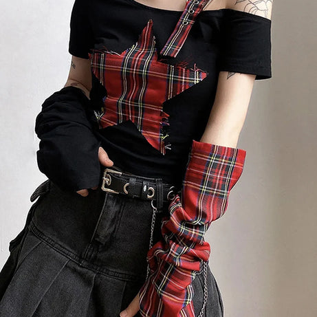 Punk Plaid Star Crop Top