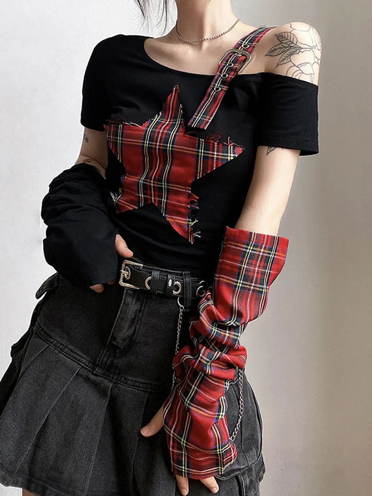 Punk Plaid Star Crop Top
