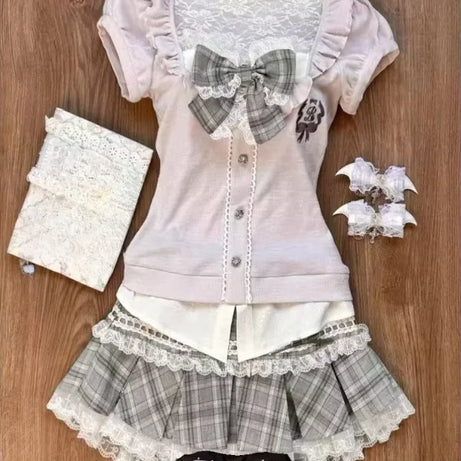 Dark Doll Bow-Knit Outfit Set