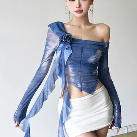 Cloud Wash One-Shoulder Blouse