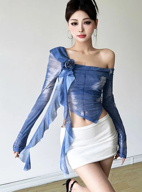 Cloud Wash One-Shoulder Blouse