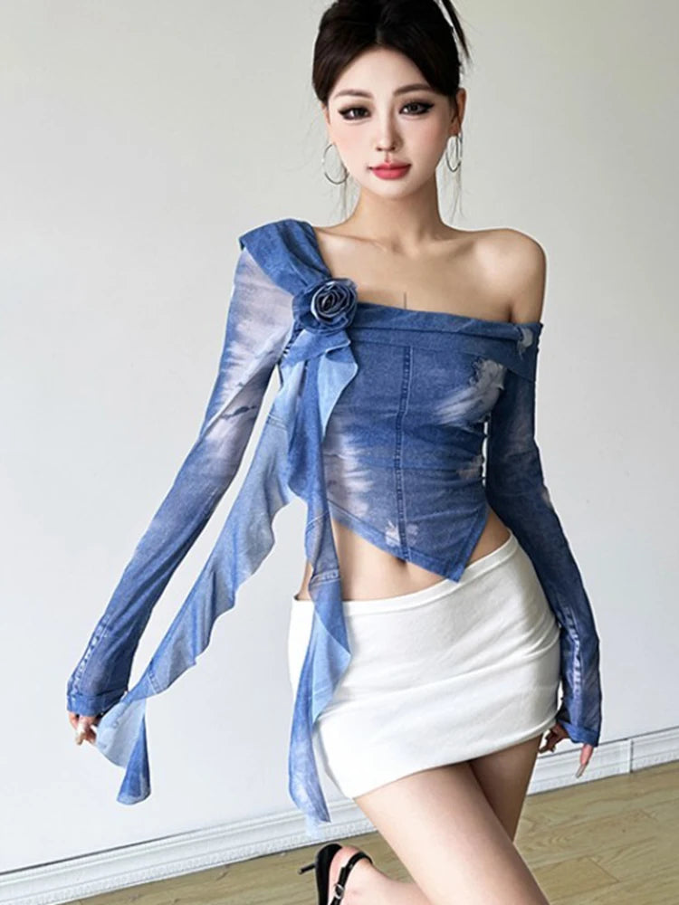 Cloud Wash One-Shoulder Blouse