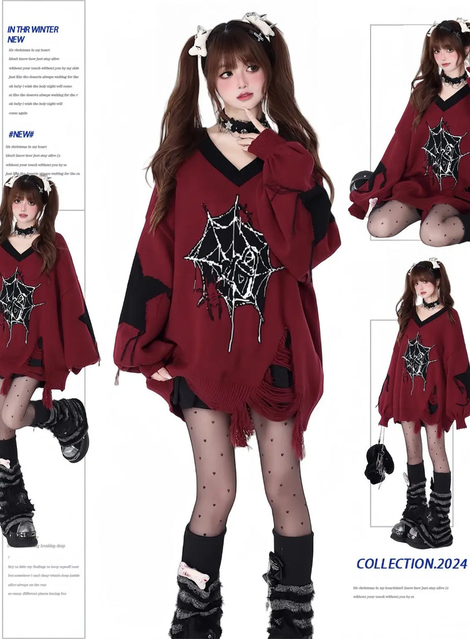 Oversized Edgy Heart Graphic Sweater