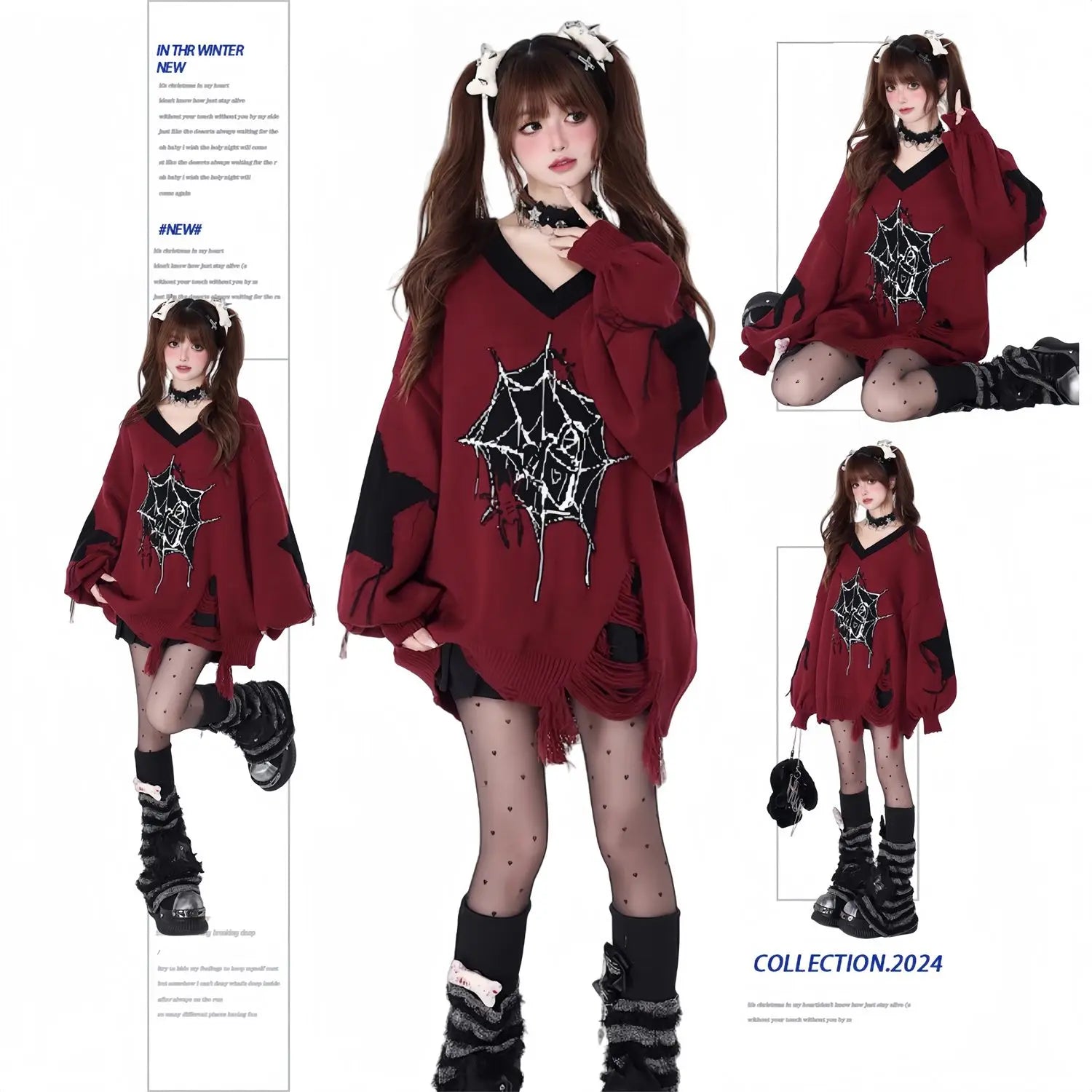 Oversized Edgy Heart Graphic Sweater