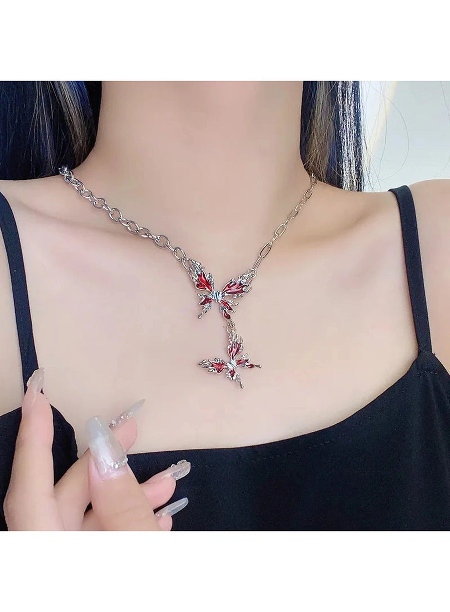 Crimson Butterfly Chain Necklace